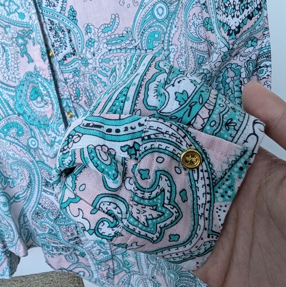 Charter Club Luxury 100% Linen Paisley Print Long Sleeve Button Up Sz M - Picture 5 of 15